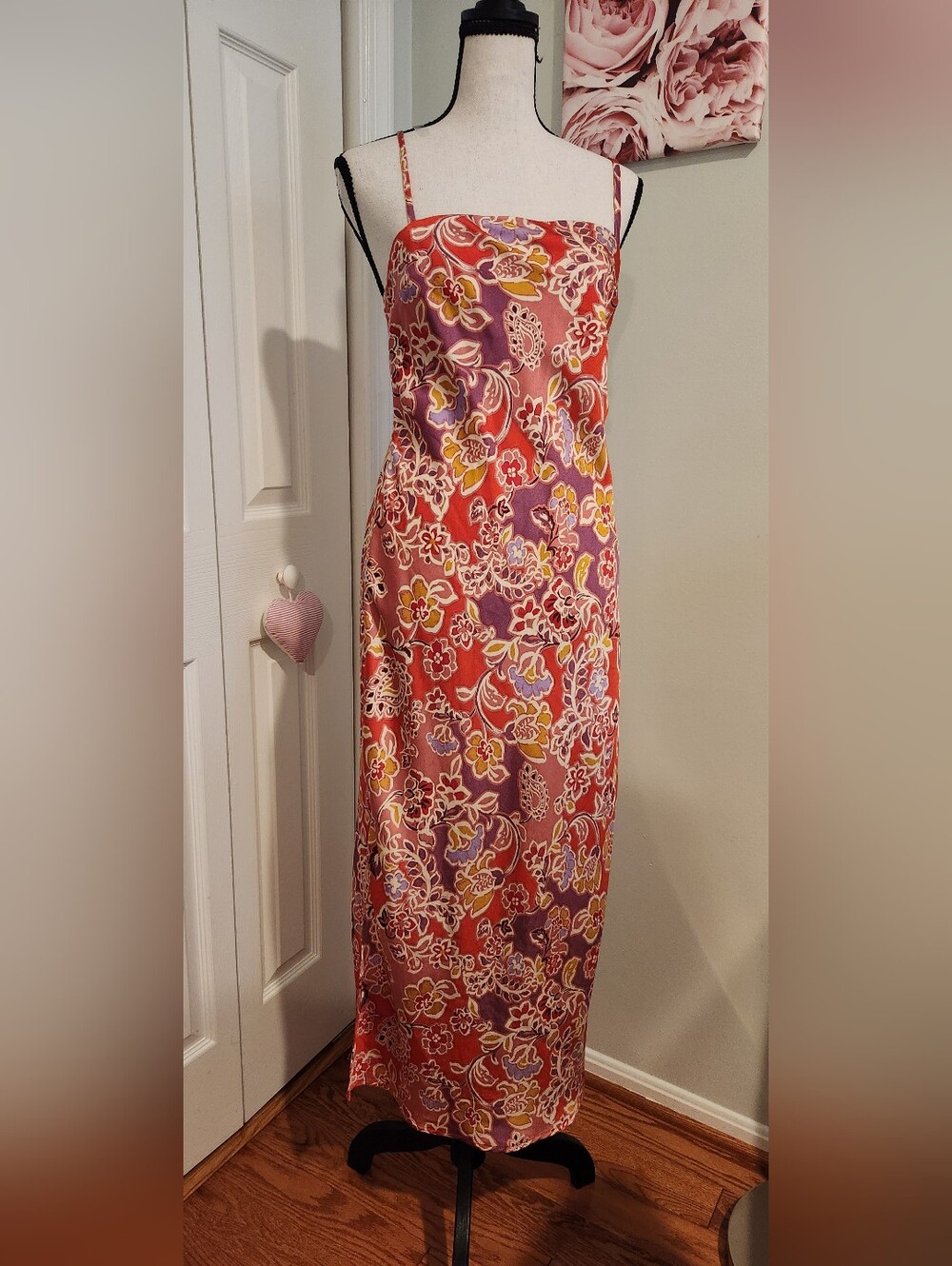 En Creme Coral and Purple Floral Slip Maxi Dress